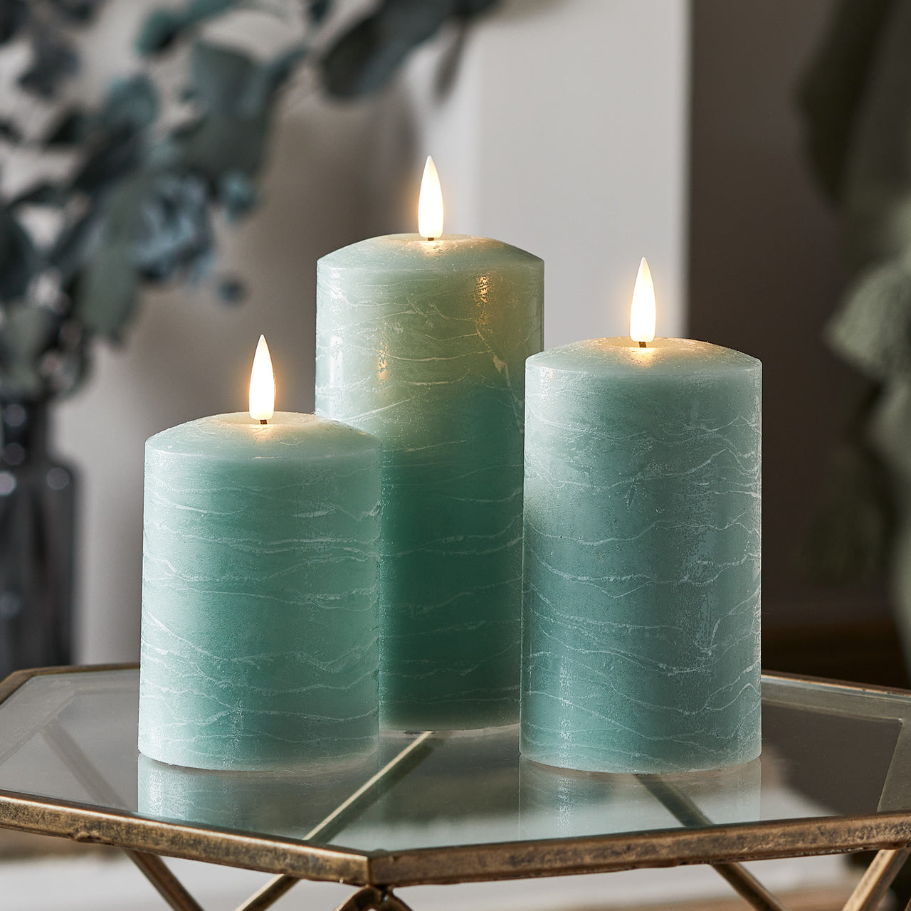 TruGlow®  Eucalyptus Green LED Pillar Candle Trio