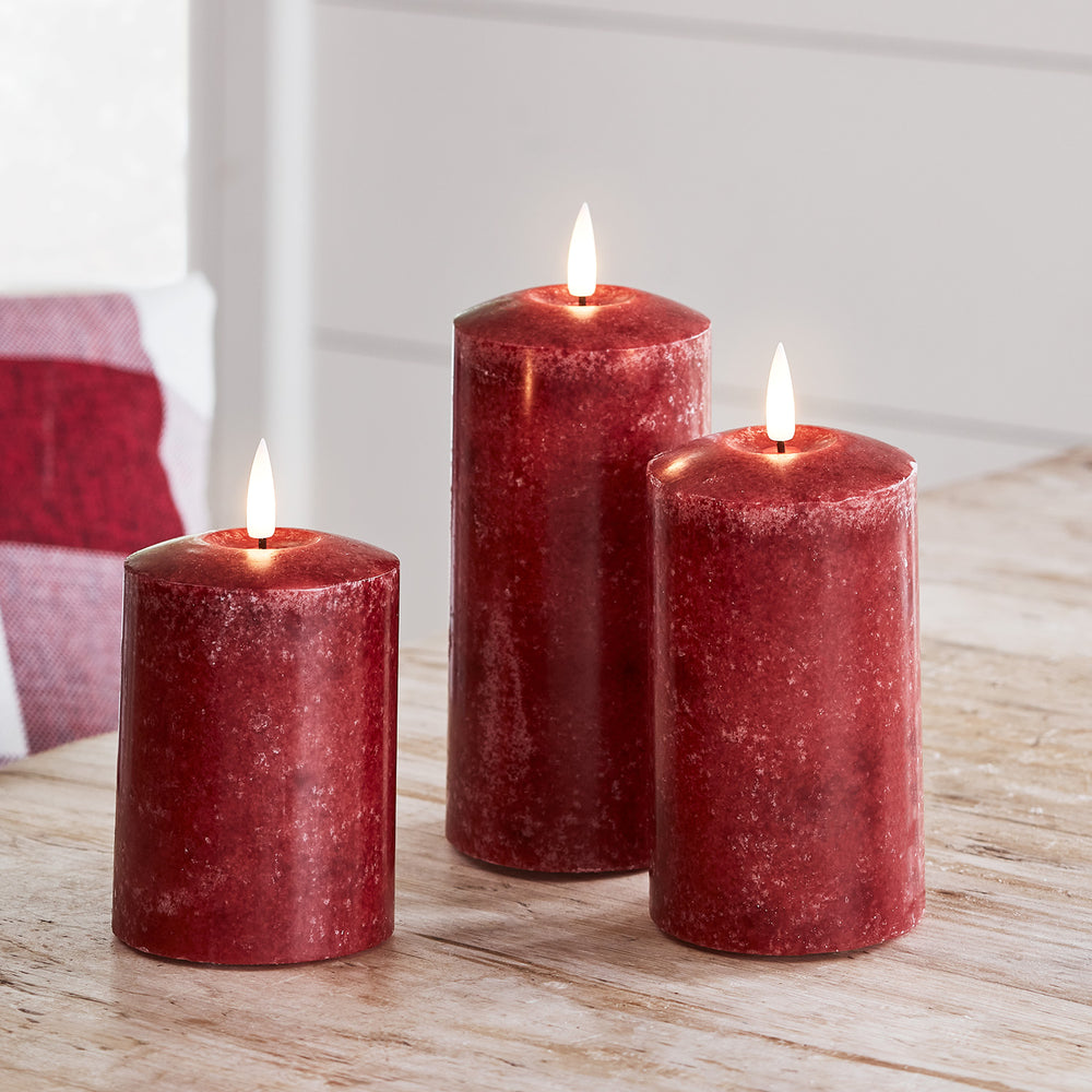 TruGlow® Mottled Red Real Wax LED Pillar Candle Trio