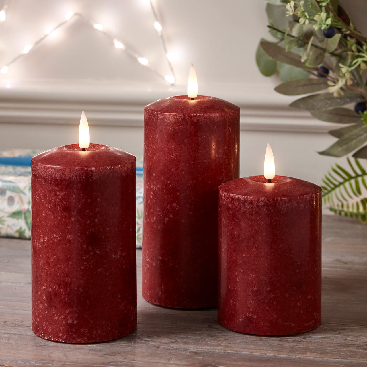 TruGlow® Mottled Red LED Pillar Candle Trio