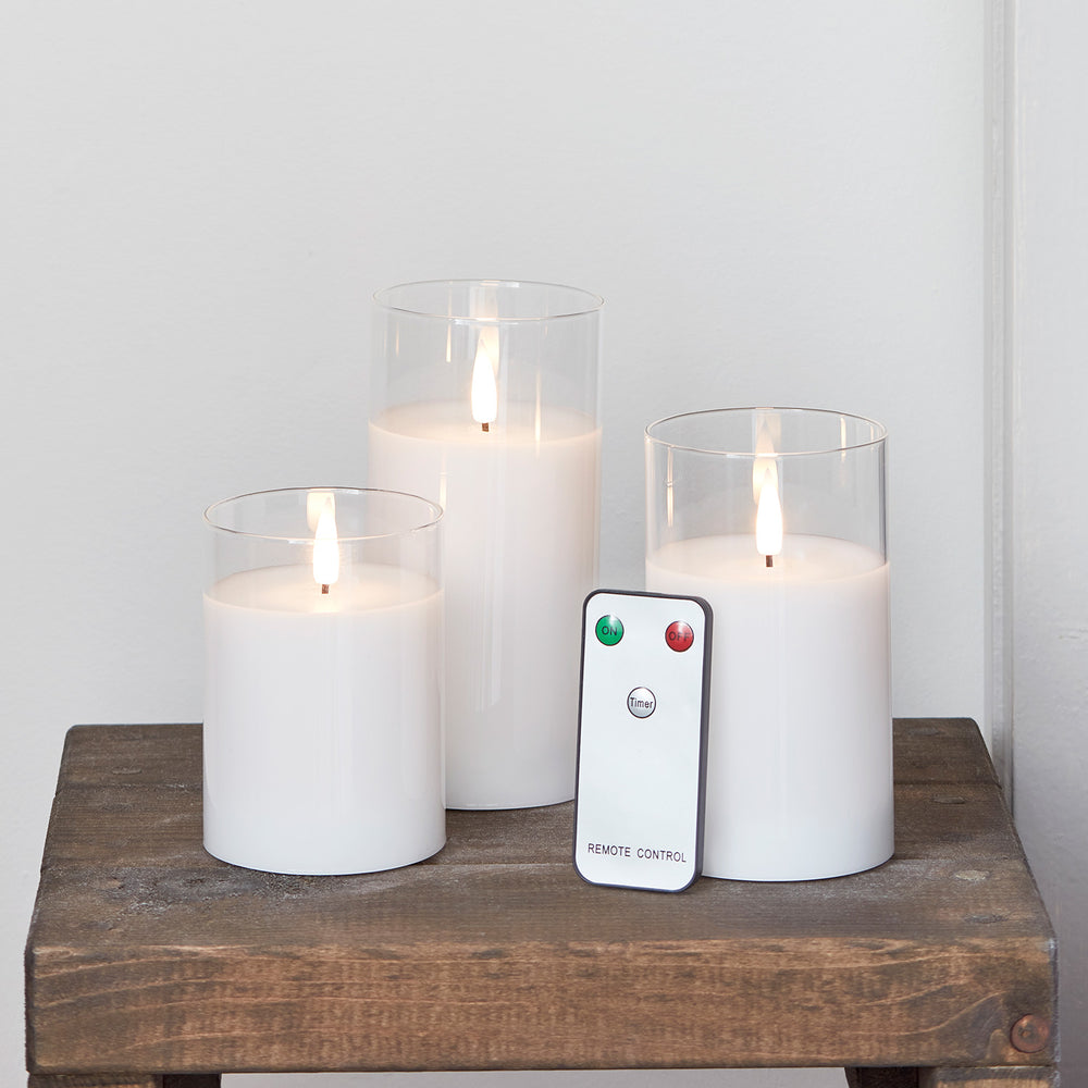 TruGlow® White LED Glass Candle Trio with Remote Control