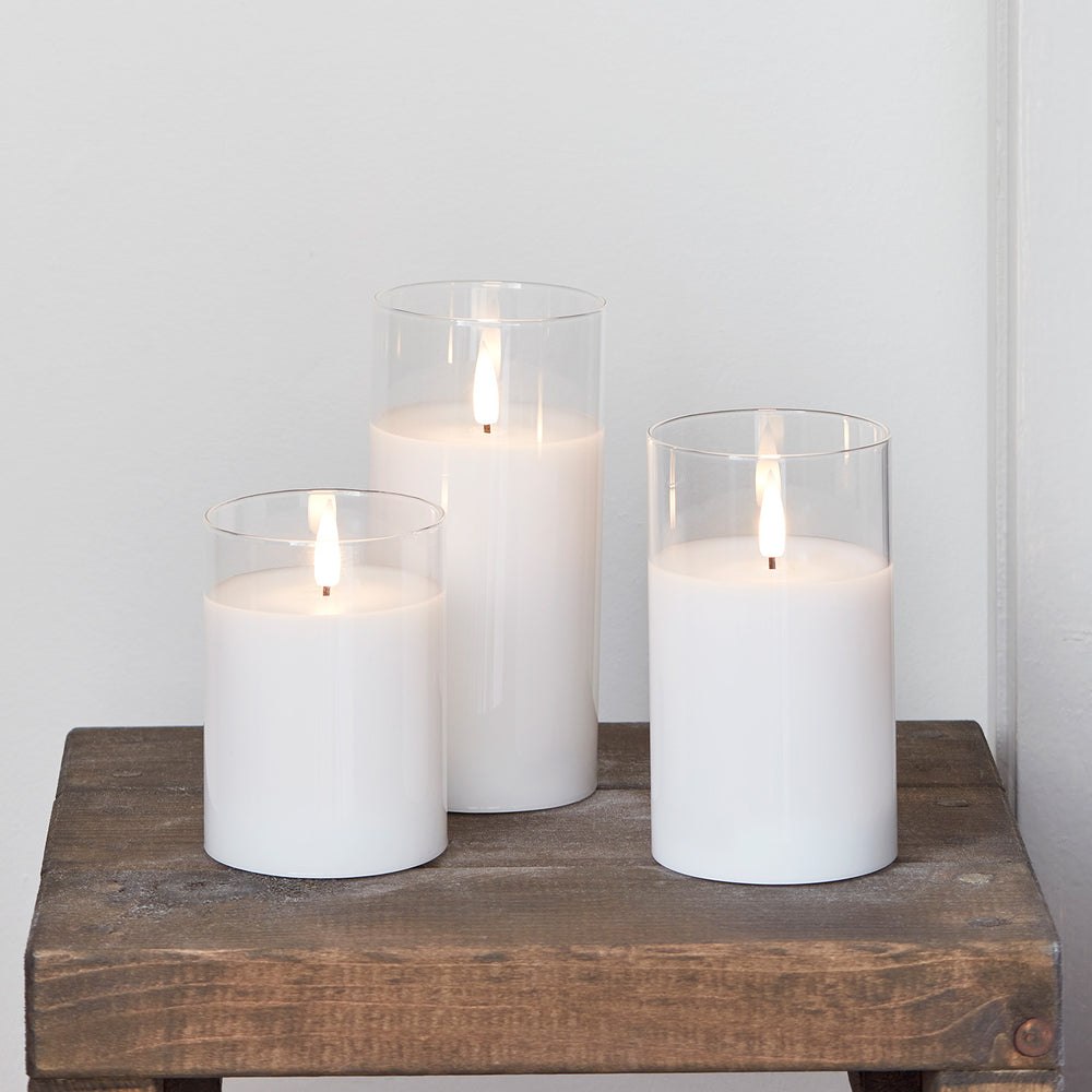 TruGlow® White LED Glass Candle Trio