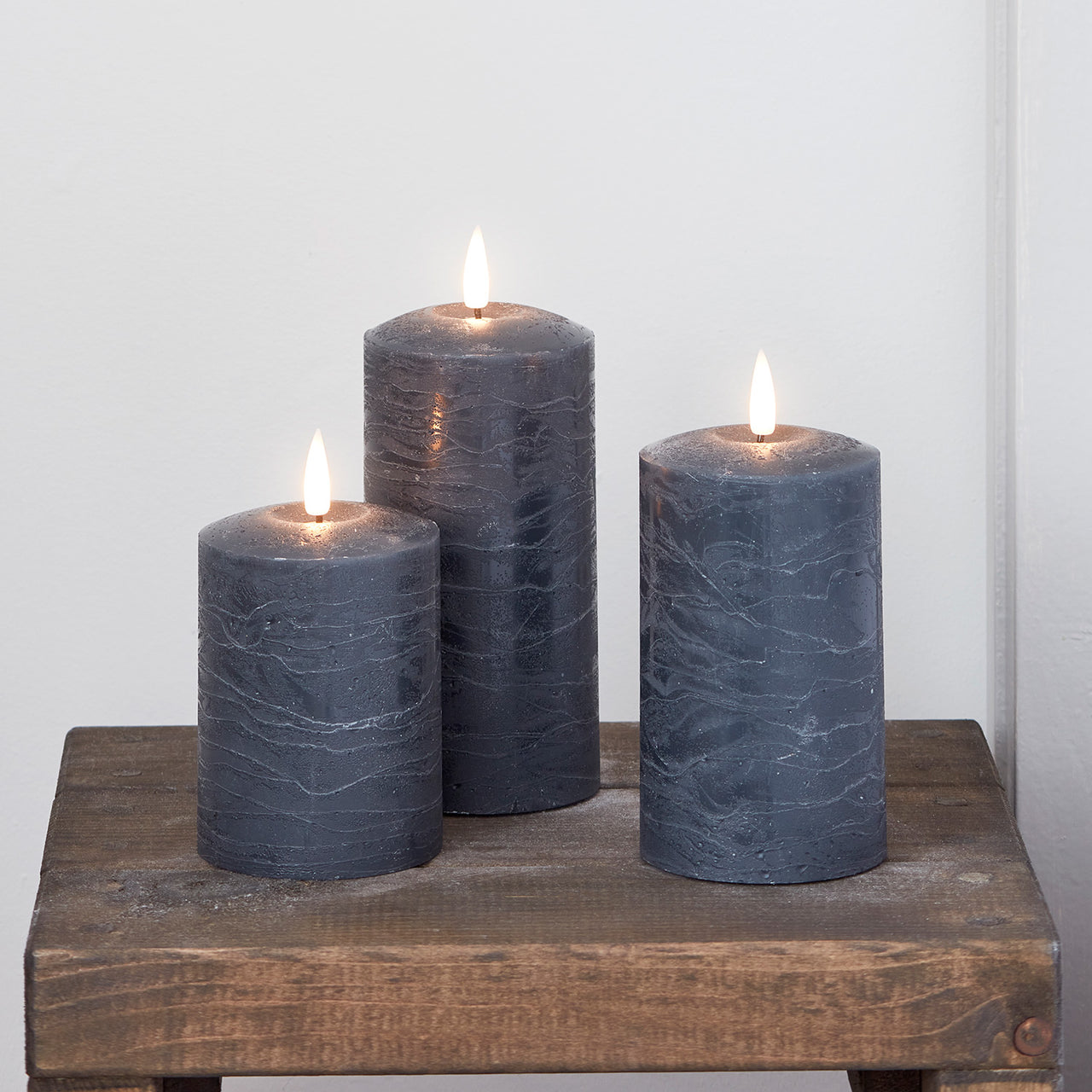 TruGlow® Dark Grey Distressed LED Pillar Candle Trio