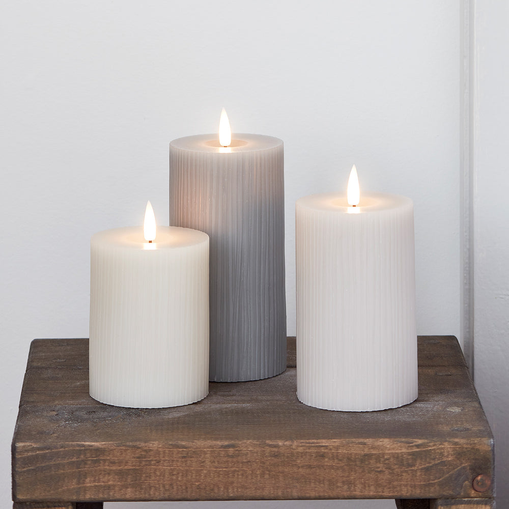 TruGlow® Grey Ribbed LED Pillar Candle Trio
