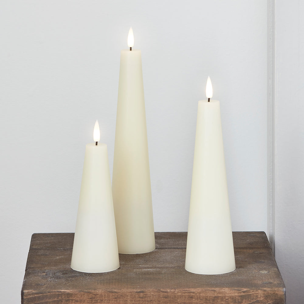 TruGlow® Ivory Cone LED Pillar Candle Trio