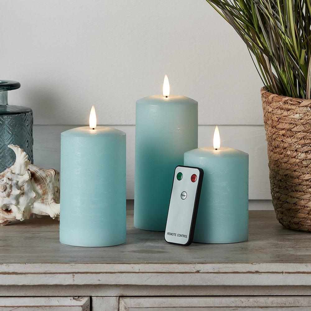 TruGlow® Blue Distressed LED Pillar Candle Trio with Remote Control
