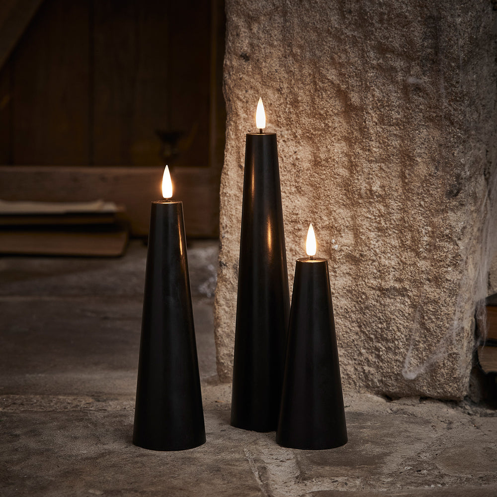 TruGlow® Black Cone LED Pillar Candle Trio