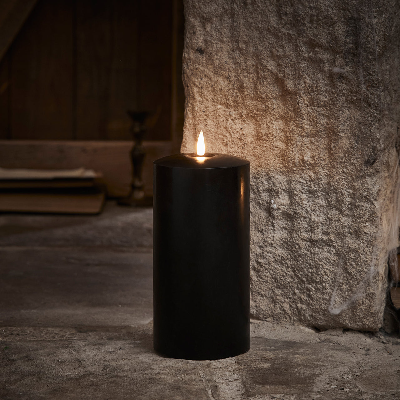 TruGlow® Black LED Chapel Candle 20cm
