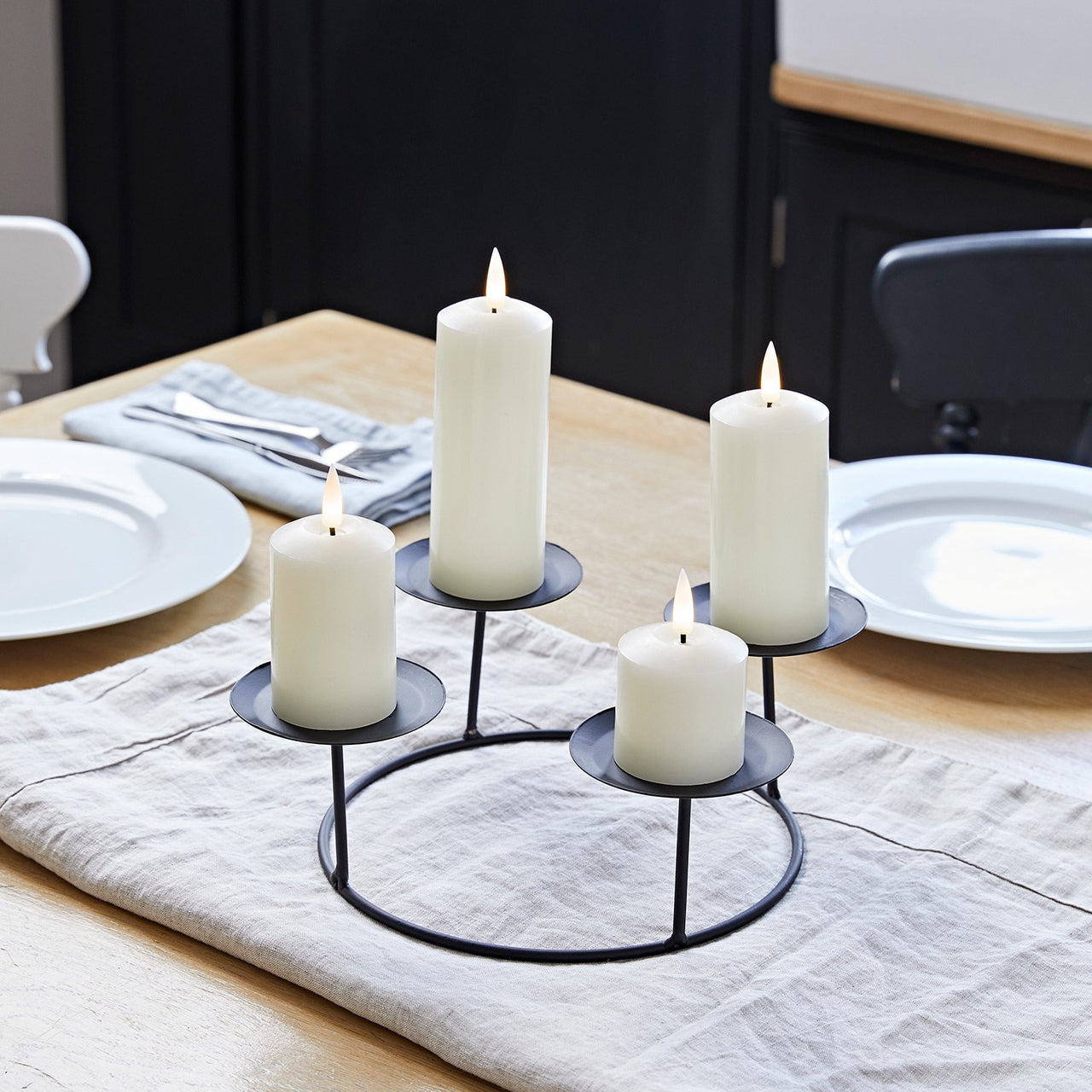 4  TruGlow® Ivory Slim LED Candles & Table Candle Holder