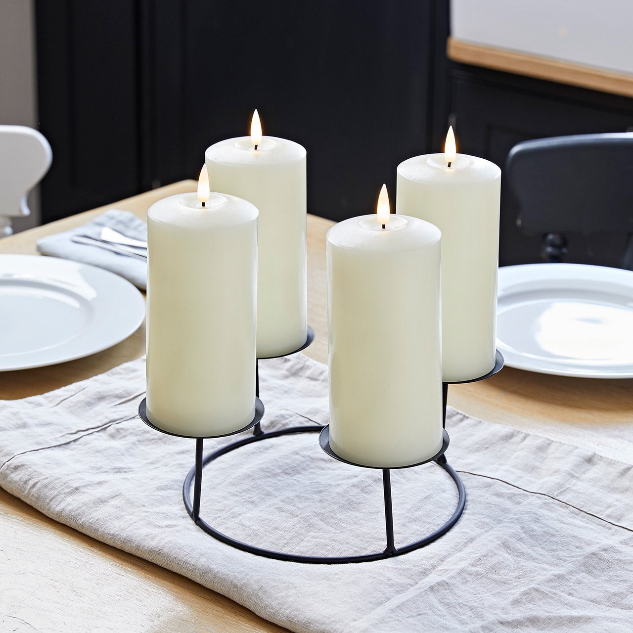 4  TruGlow® Ivory LED Pillar Candles & Table Candle Holder