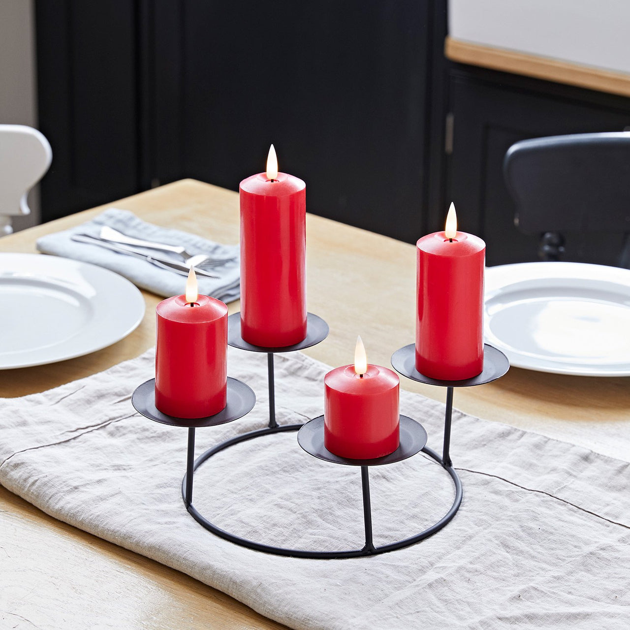 4  TruGlow® Red Slim LED Candles & Table Candle Holder