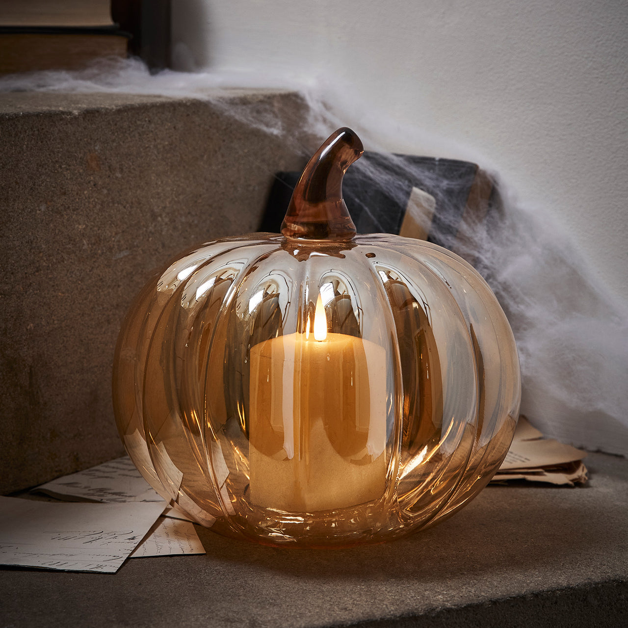 Amber Glass Pumpkin Decoration & TruGlow® Candle Bundle