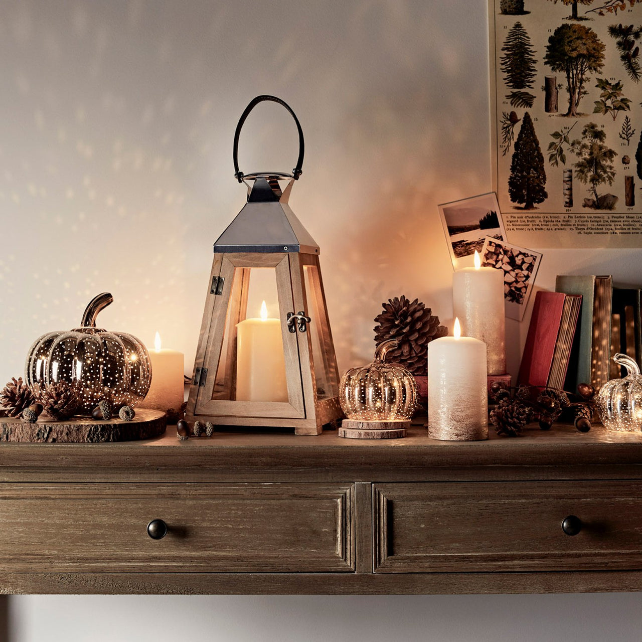Wooden Trapeze Lantern With TruGlow® Candle