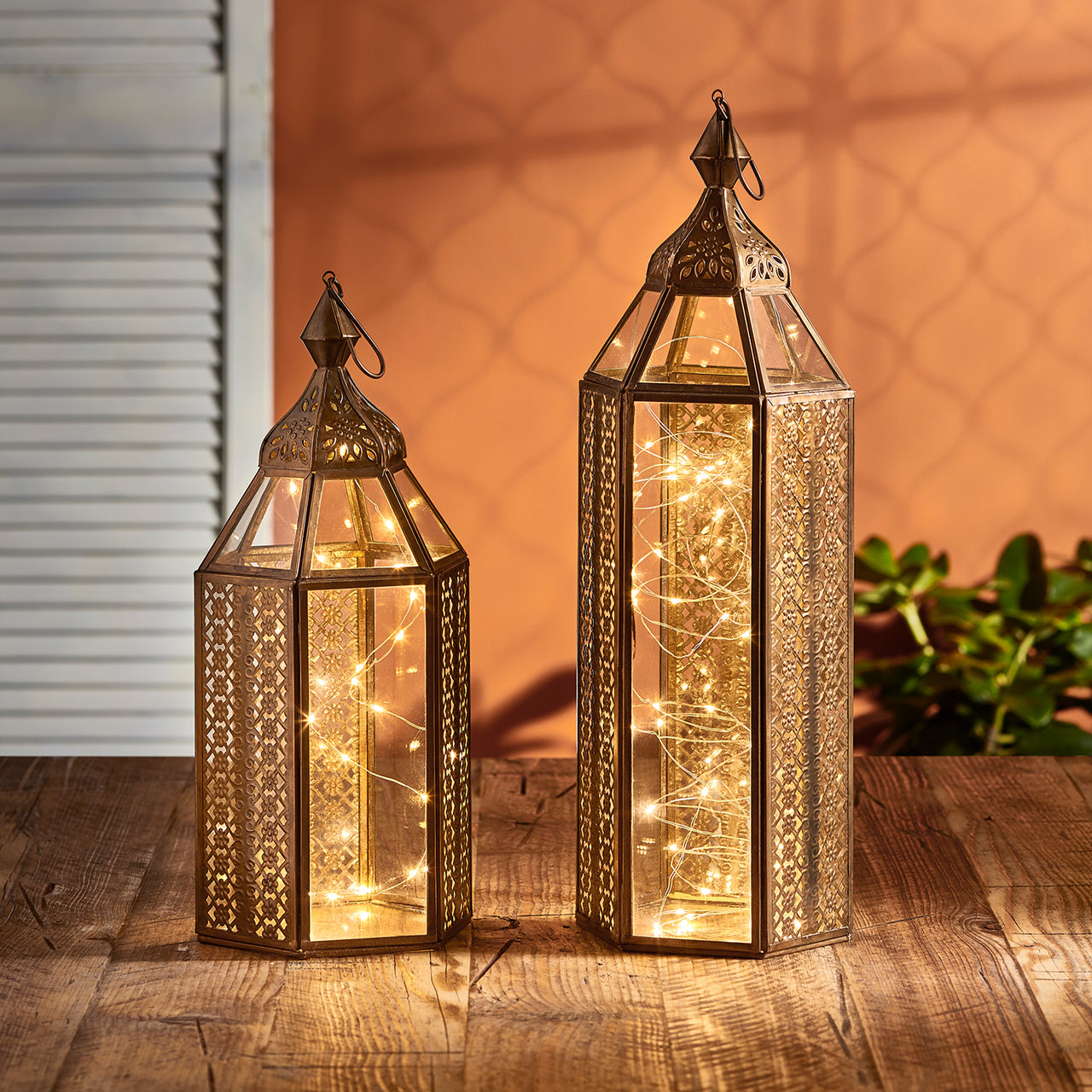 Asilah Artisan Moroccan Lantern Duo with Micro Lights