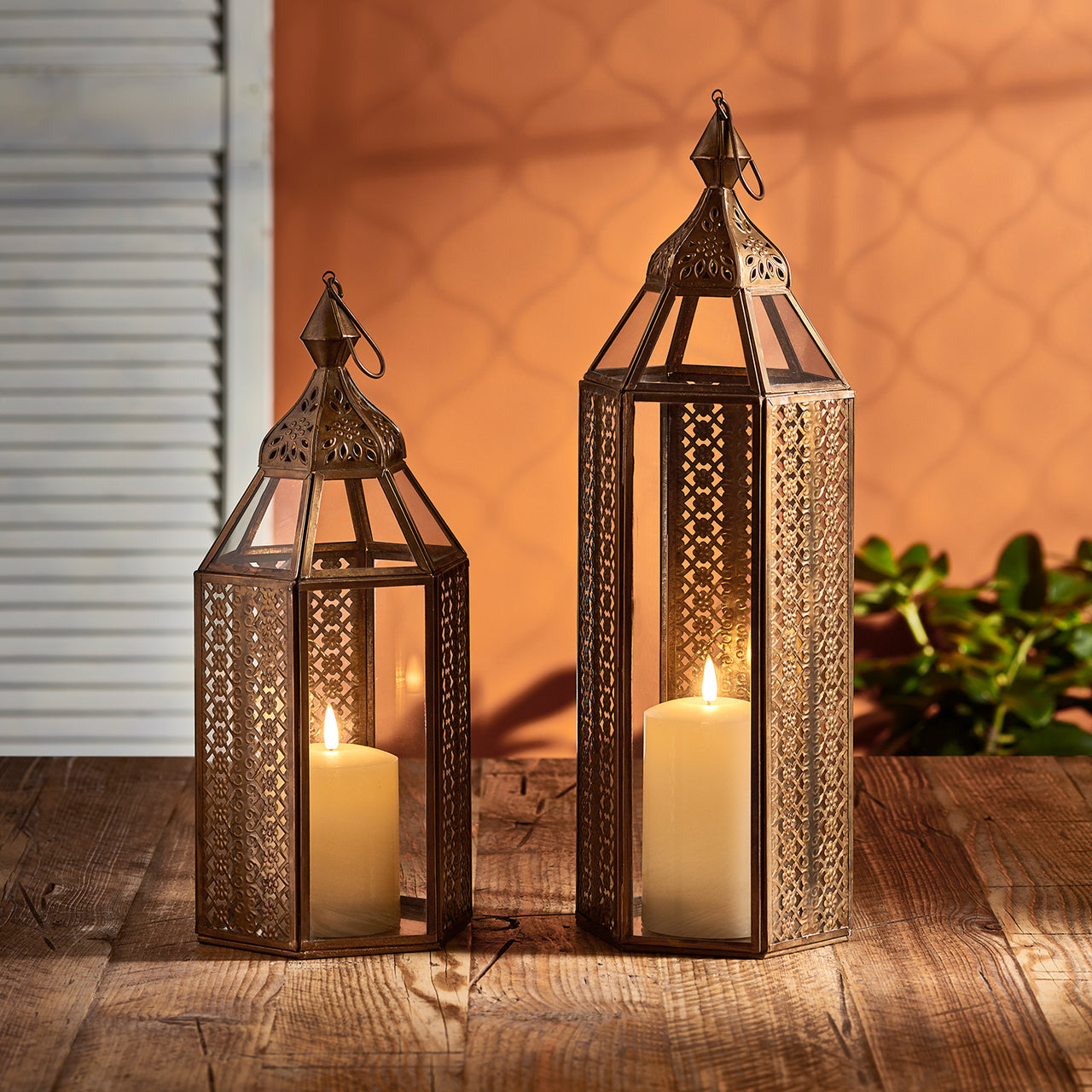 Asilah Artisan Moroccan Lantern Duo with  TruGlow® Candles