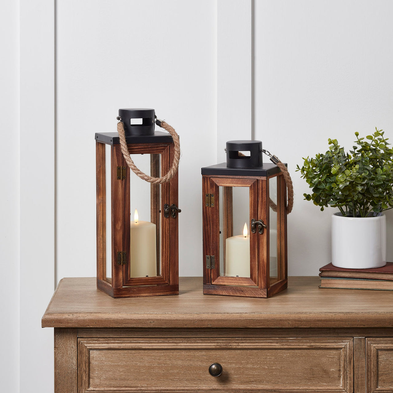 Bude Wooden Indoor Lantern Duo with TruGlow® Candles