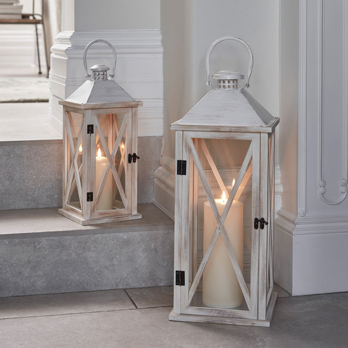 Folkestone Wooden Lantern Duo with Real Wax TruGlow® Candles