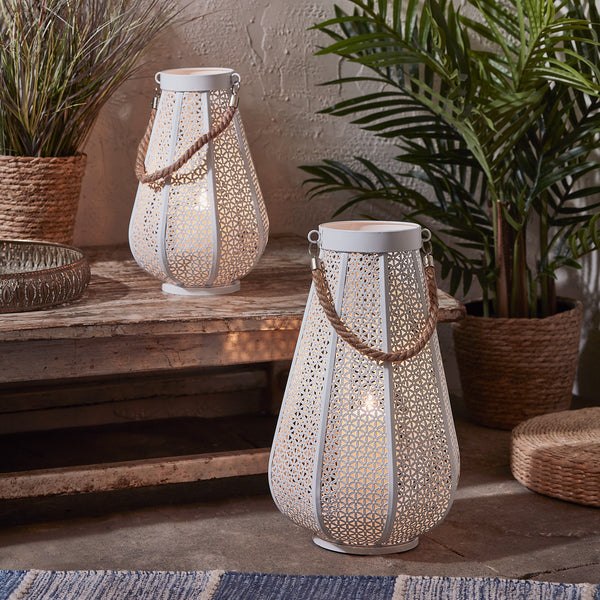 Large Pollensa White Garden Lantern with TruGlow® Candles