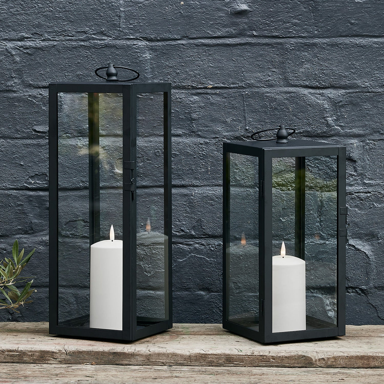 Bowen Black Garden Lantern with White TruGlow® Candle