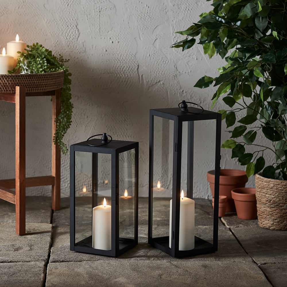 Bowen Black Garden Lantern Duo with White TruGlow® Candles