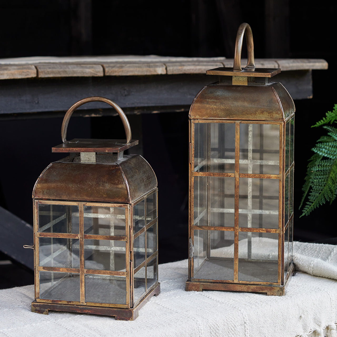 Brass Indoor Glass Lantern Duo