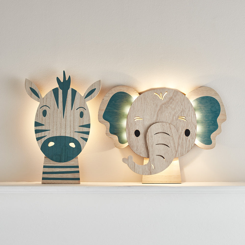Zebra & Elephant Children's Wall Light Duo