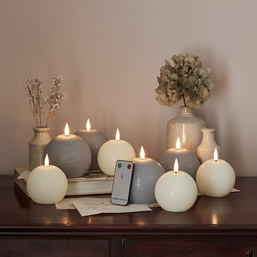 8 TruGlow® Ivory & Grey LED Ball Candles with Remote Control
