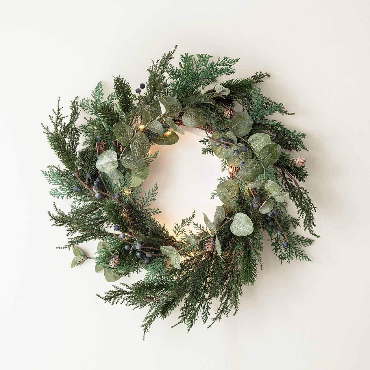 50cm Frosted Berry & Pinecone Wreath Micro Light Bundle