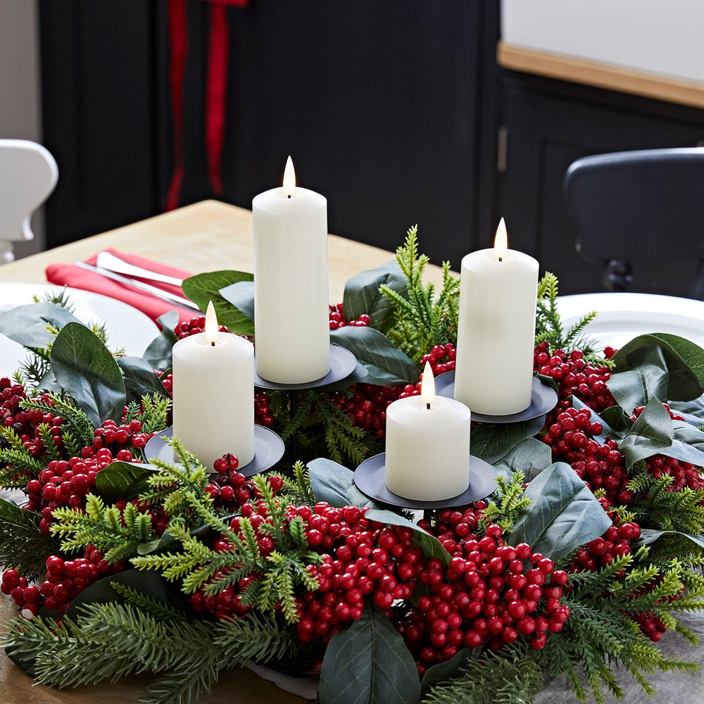 Red Berry Advent Wreath & Slim Ivory  TruGlow® Candle Table Decoration