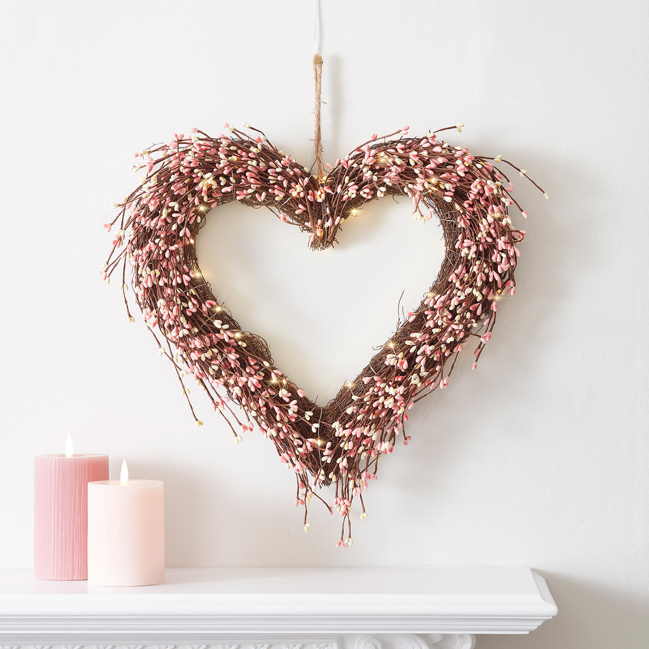 40cm Rice Berry Heart Wreath Micro Light Bundle