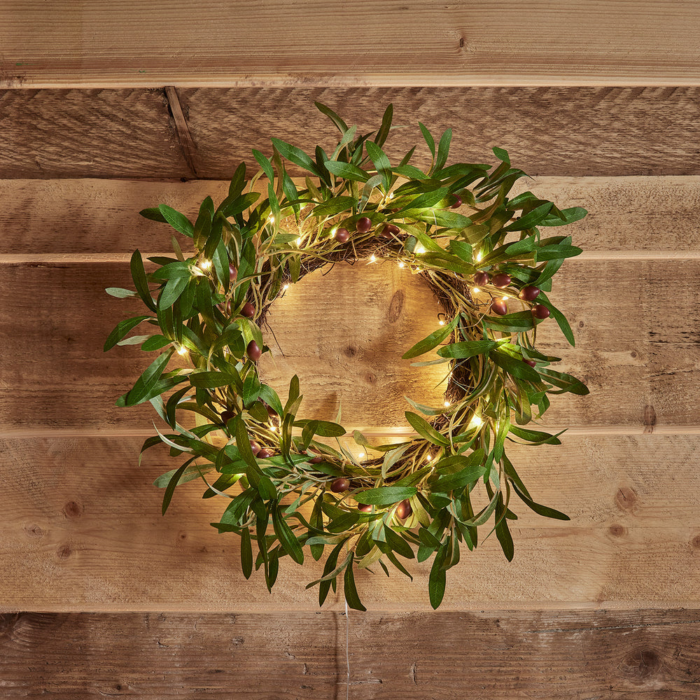 40cm Olive Spring Wreath Micro Light Bundle
