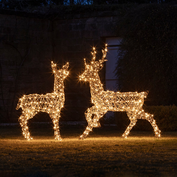 Rattan Stag & Doe Christmas Figures