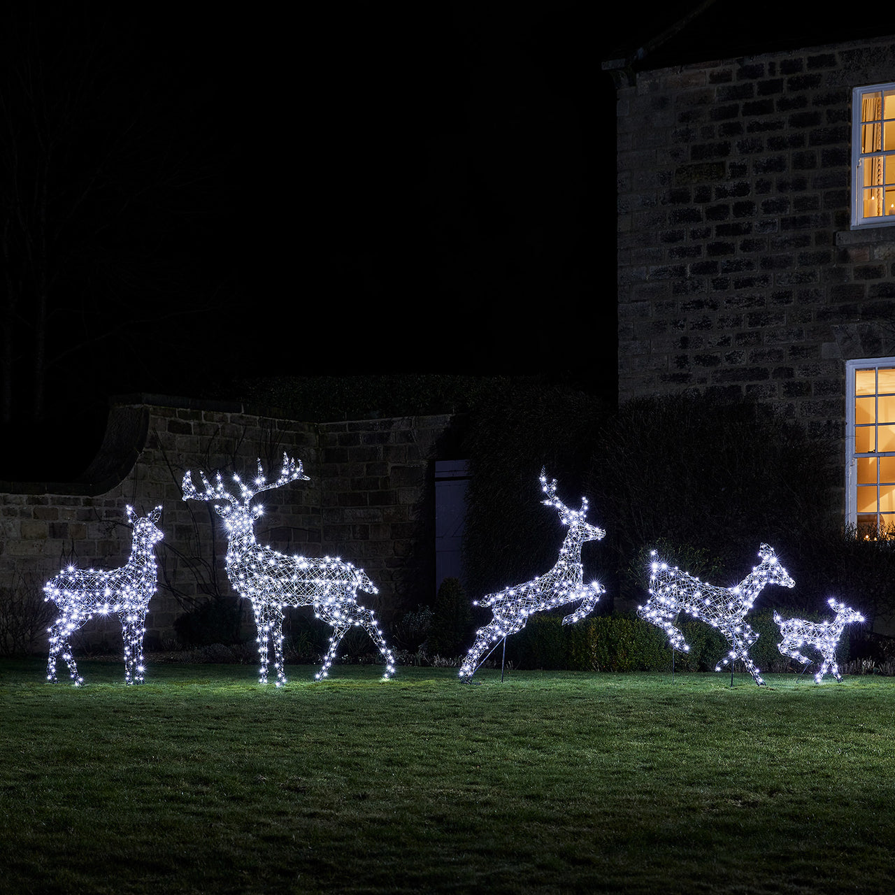Set of 3 Regular Harlow Rattan Dual Colour LED Light Up Reindeer Family