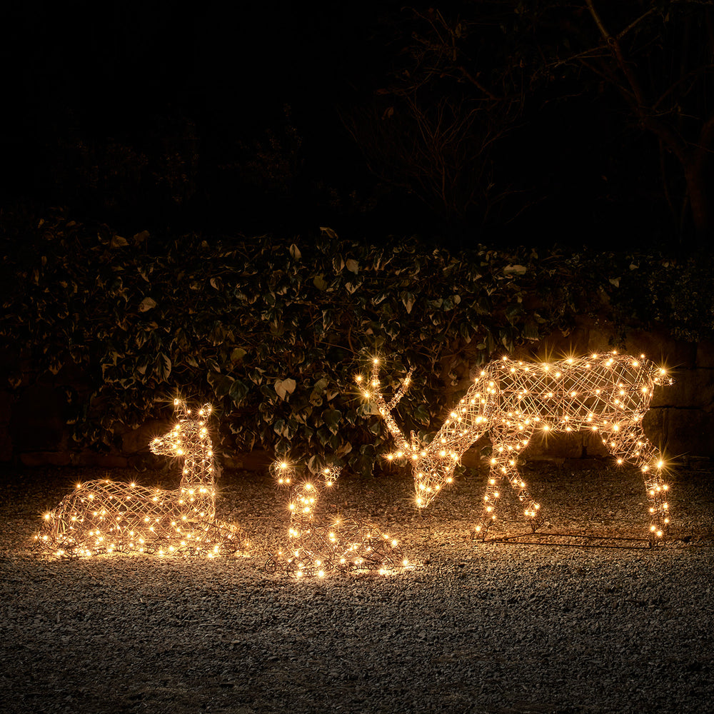 Studley Rattan Resting Light Up Reindeer Family 24v