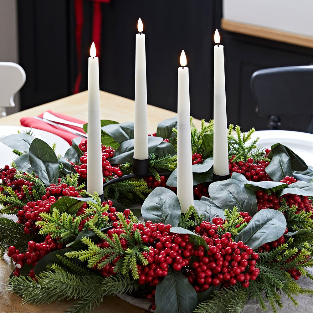 Red Berry Advent Wreath &  TruGlow® Taper Candle Table Decoration