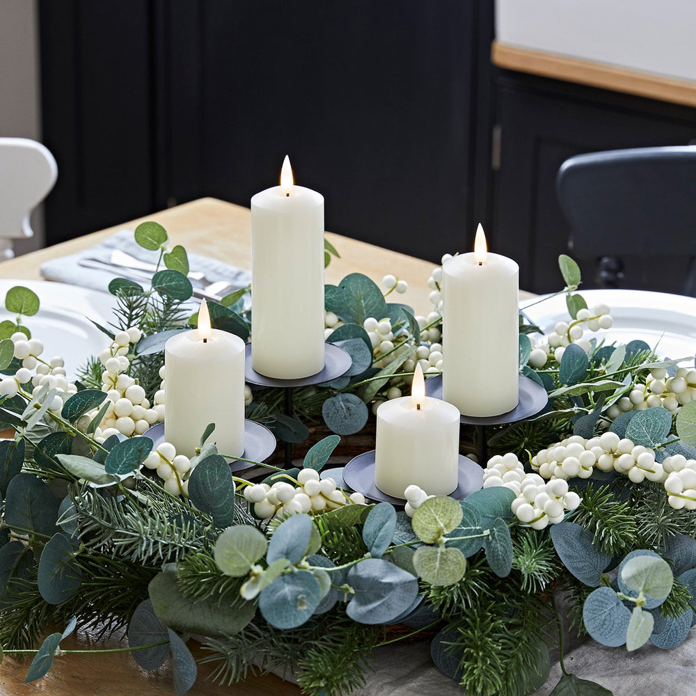 40cm Eucalyptus Advent Wreath & Slim Ivory  TruGlow® Candle Table Decoration