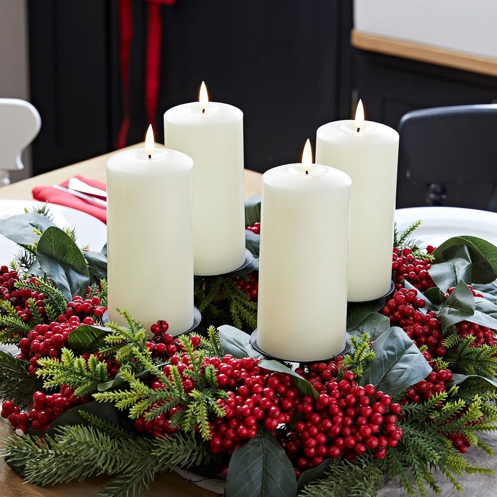 Red Berry Advent Wreath & Ivory  TruGlow® Candle Table Decoration