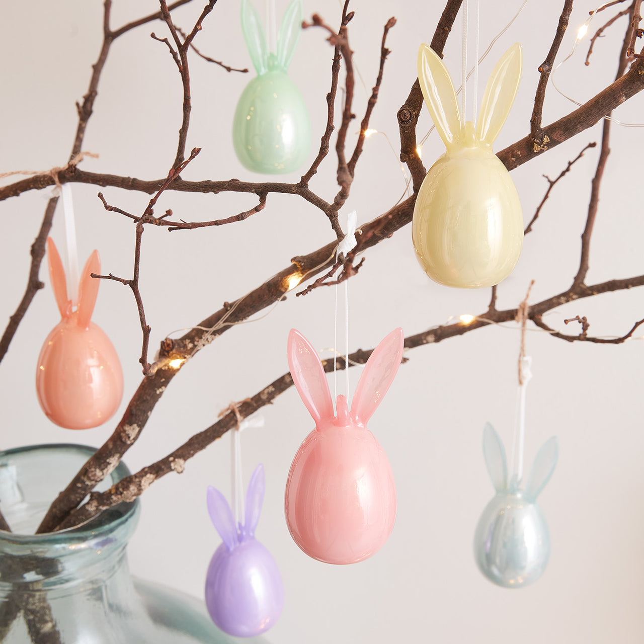 6 Pastel Glass Bunny Easter Decorations