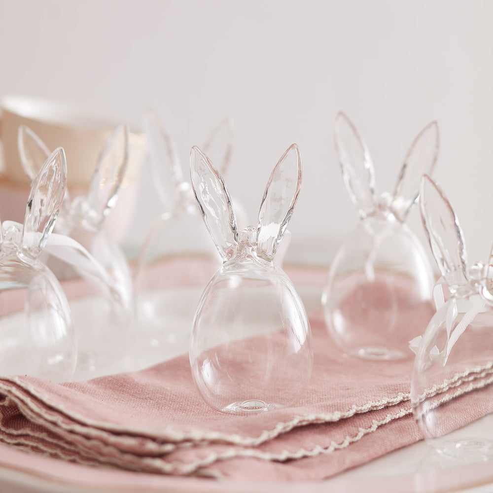 Set of 6 Clear Glass Bunny Egg Decorations