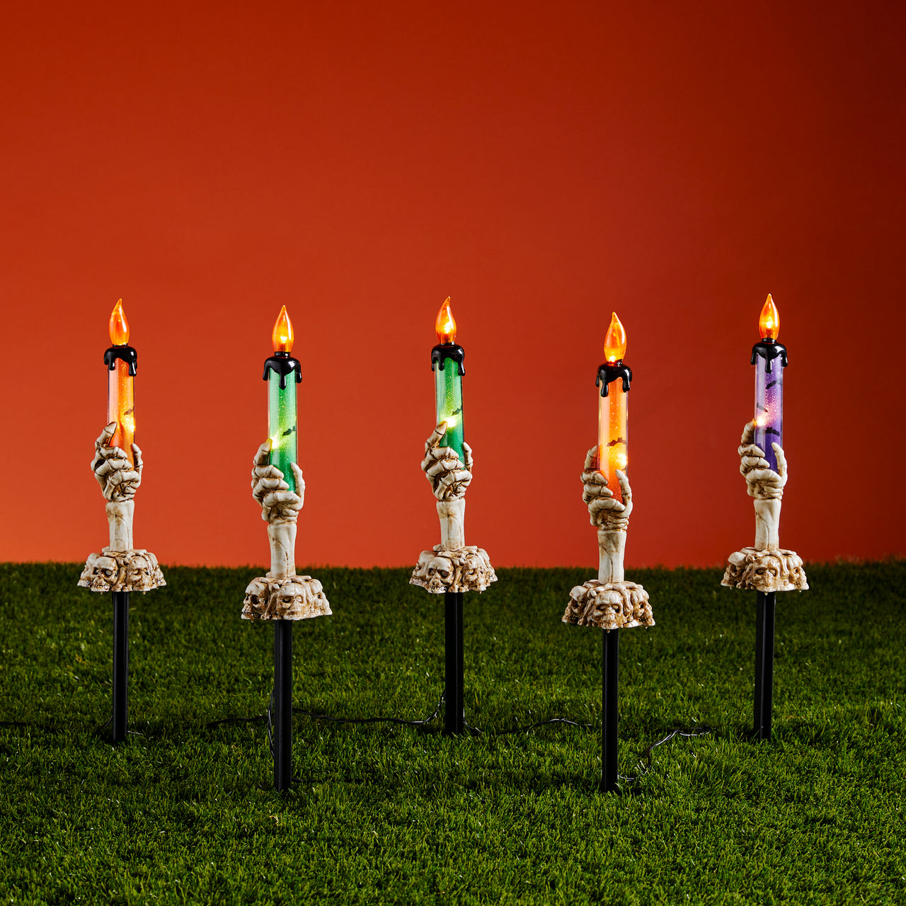 5 Skeleton Candle Garden Stake Lights