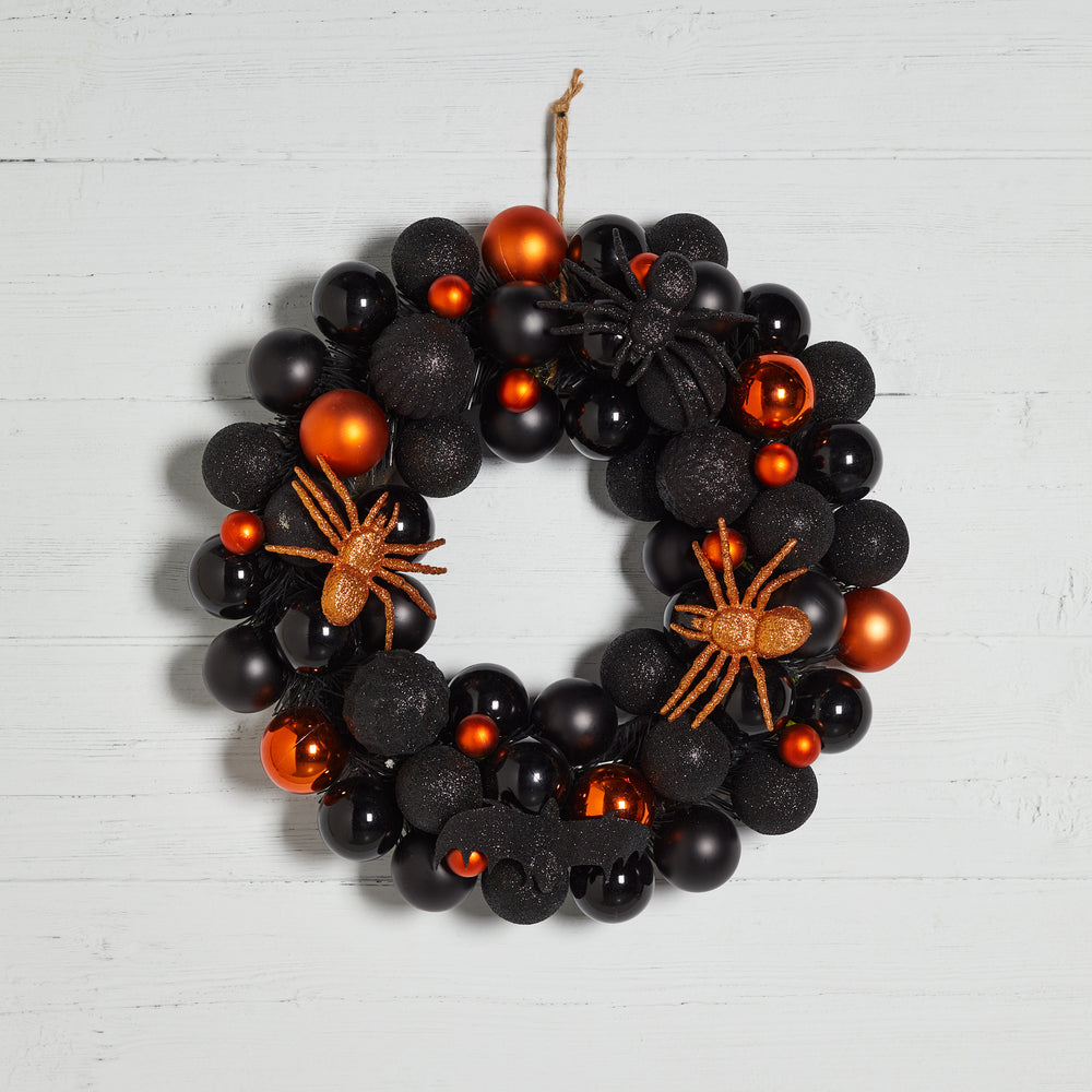 Black & Orange Bauble Halloween Wreath