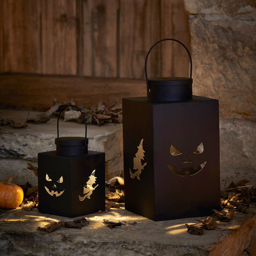 2 Black Metal Outdoor Halloween Lanterns