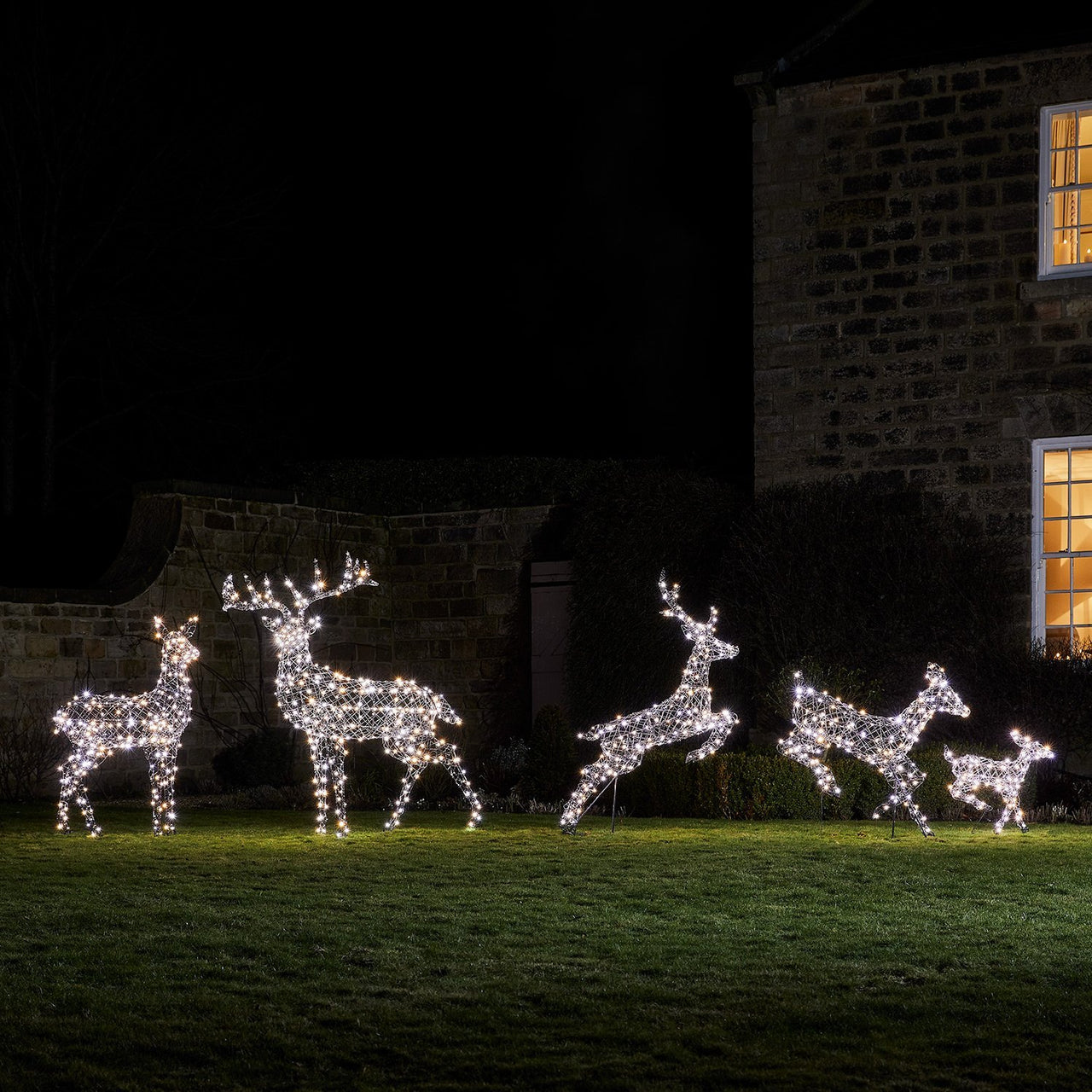 Large Harlow Rattan Stag & Doe Dual Colour LED Light Up Reindeer Duo