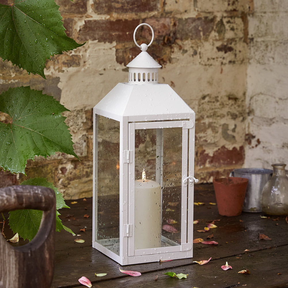 Perth Medium White Garden Lantern with TruGlow® Candle