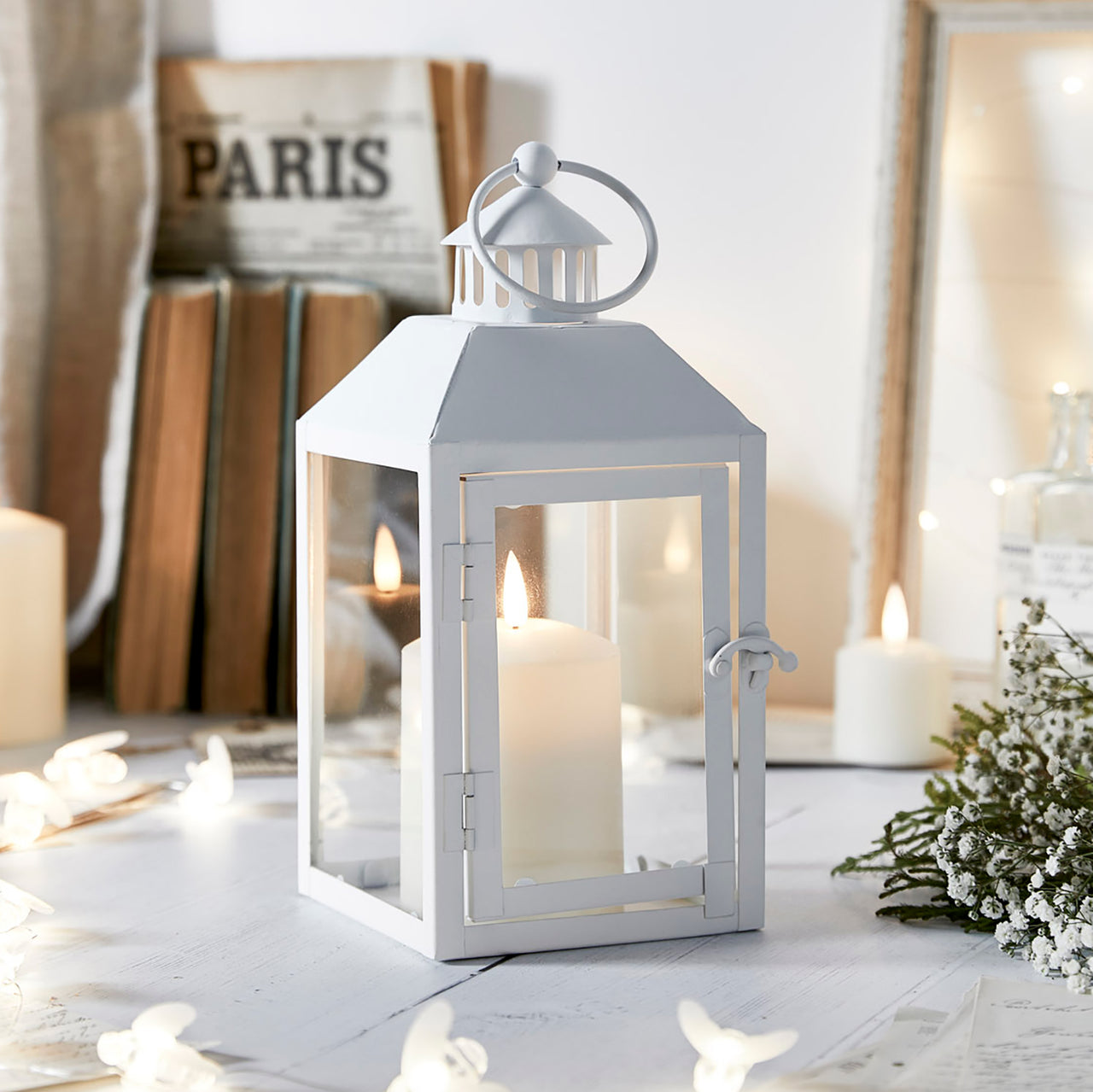 Perth White Garden Lantern with TruGlow® Candle