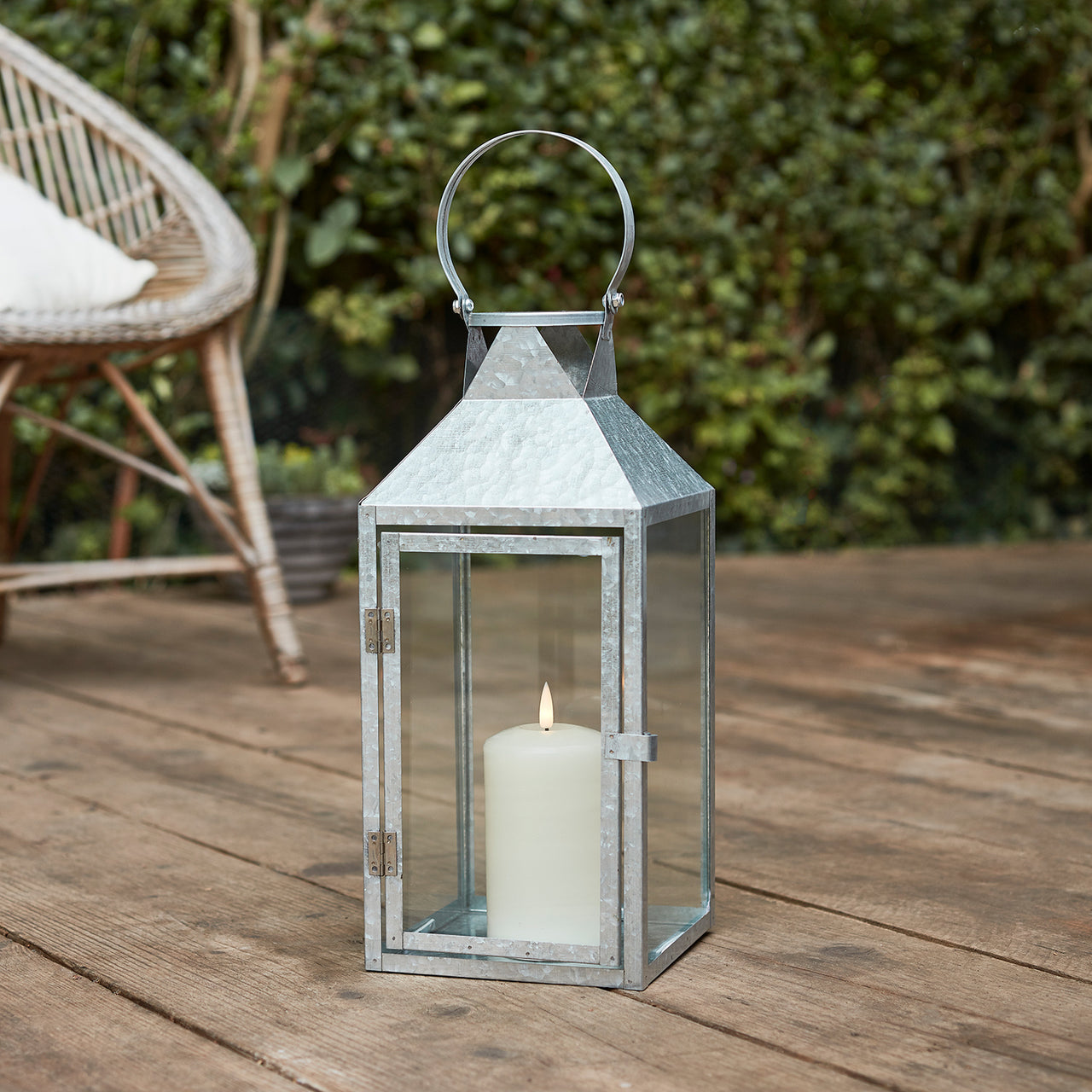 Hayle Galvanised Outdoor Lantern Duo with TruGlow® Candles