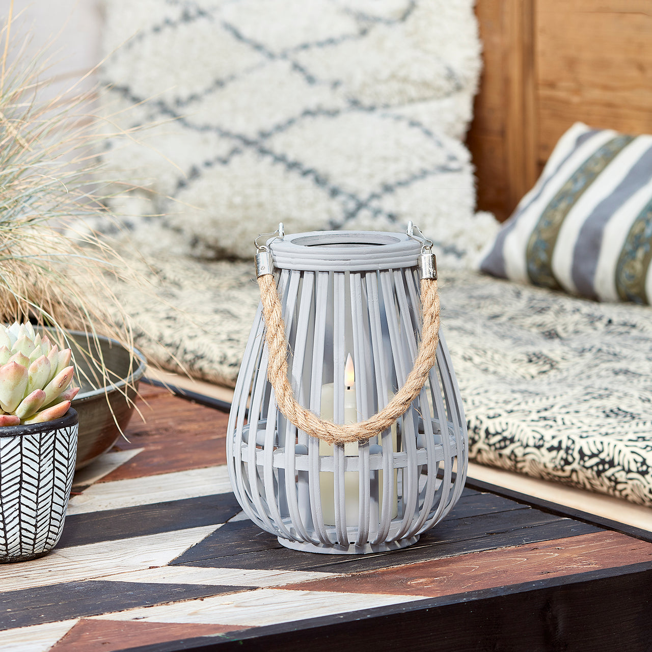Fraser Grey Bamboo Lantern Duo with TruGlow® Candles