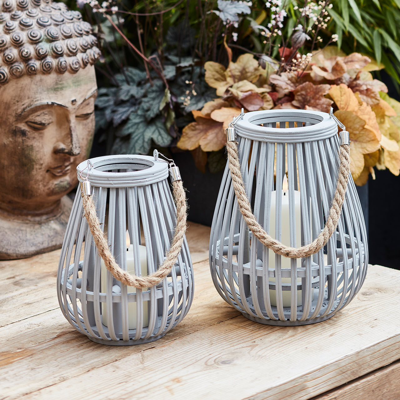 Fraser Large Grey Bamboo Lantern with TruGlow® Candle