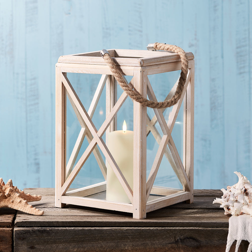 Newquay White Wooden Indoor Lantern with TruGlow® Candle