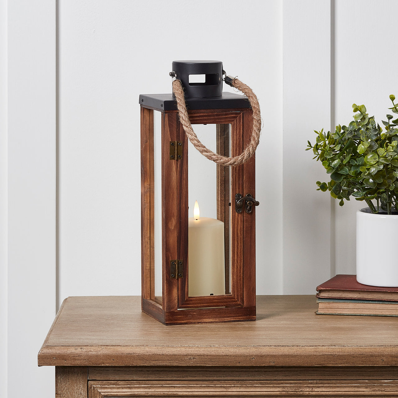 Large Bude Wooden Indoor Lantern with TruGlow® Candles