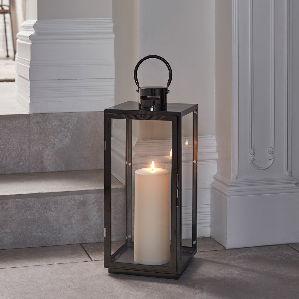 Large Dark Grey Stainless Steel Candle Lantern with TruGlow® Candle